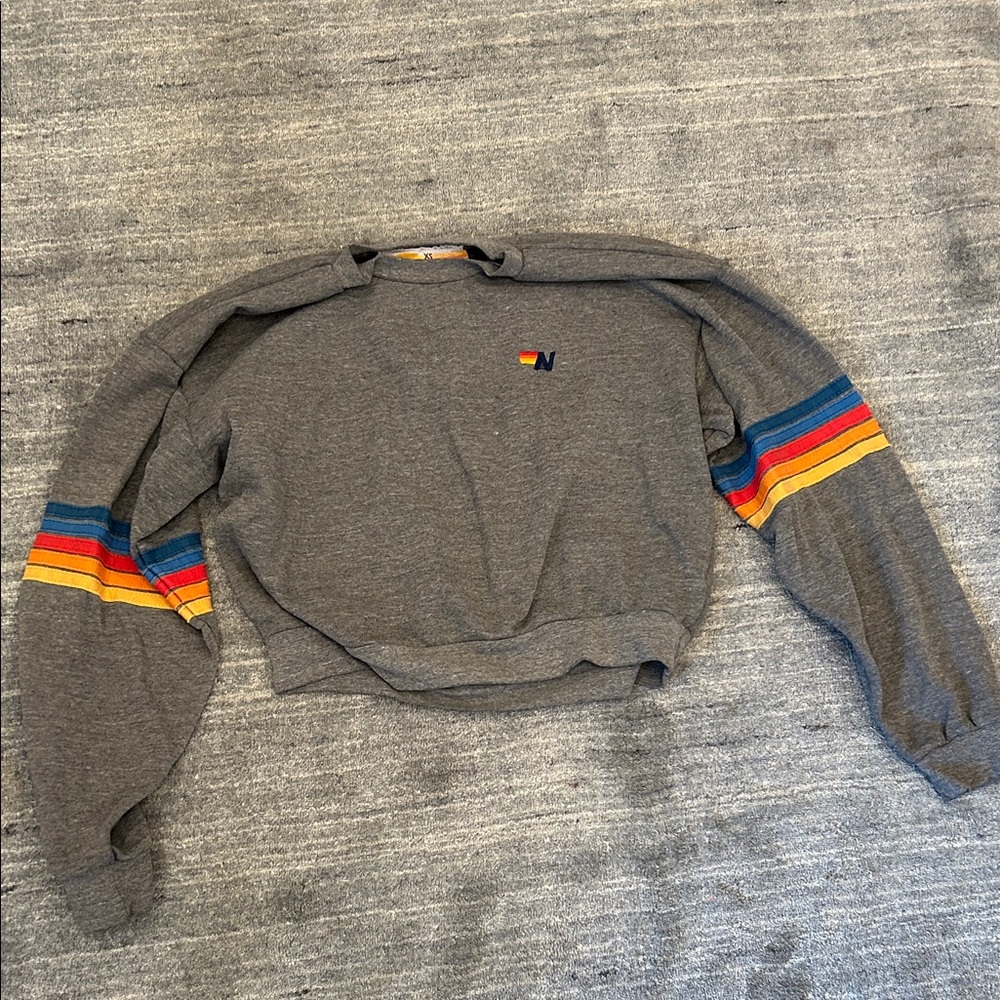 Aviator Nation Gray Crewneck with Colorful Stripes